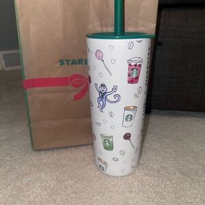 Starbucks x Roller Rabbit Playful White Tumbler with Green Straw